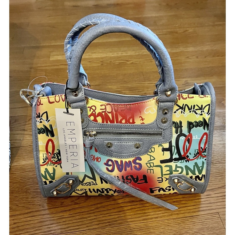 Graffiti Crossbody & Handle Purse With Colorful Vegan Leather NWT
